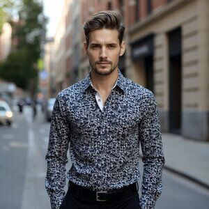 ORIGINAL PENGUIN Heritage Slim Fit Stretch Button Down Shirt L Large Blue Floral